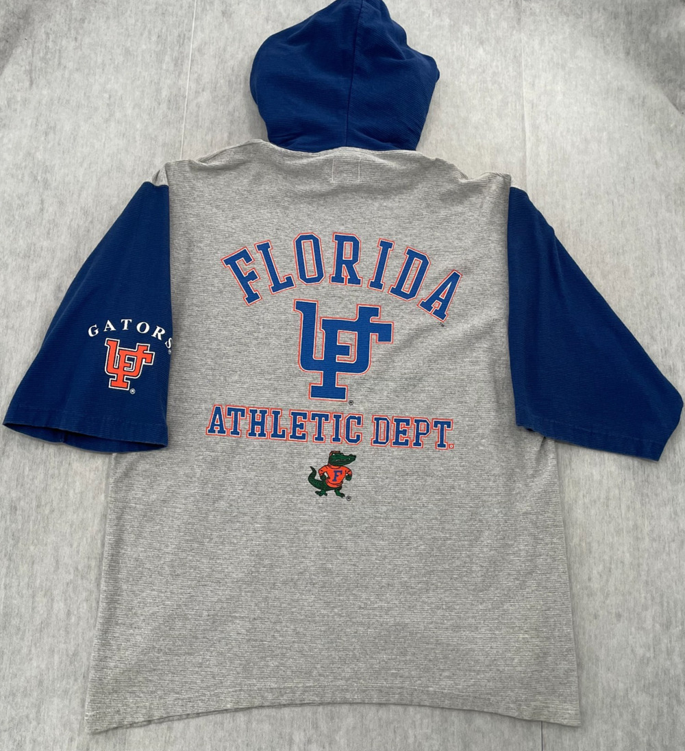VINTAGE Florida Gators Shirt Adult Large Gray Hooded Short Sleeve UF Mens L 90s